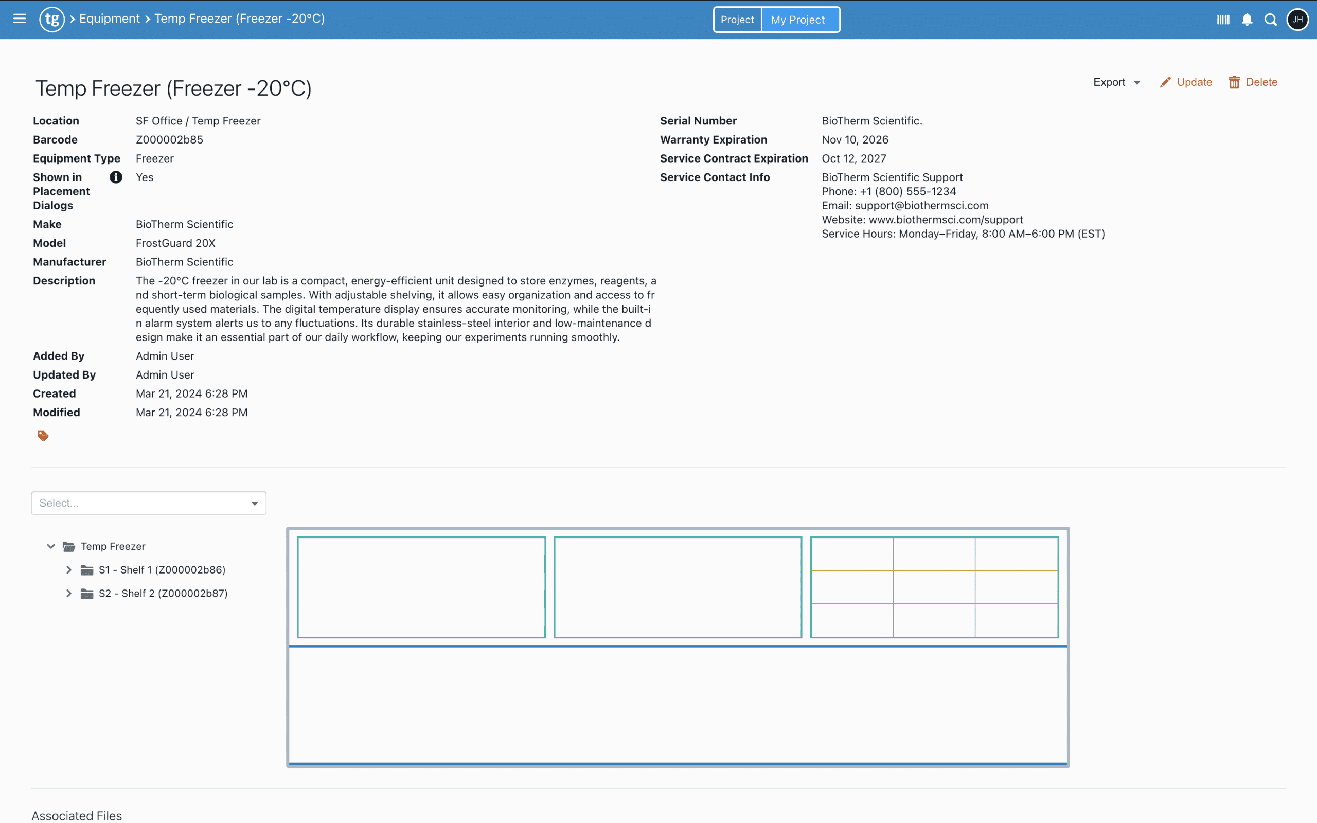 Freezer and container setup interface