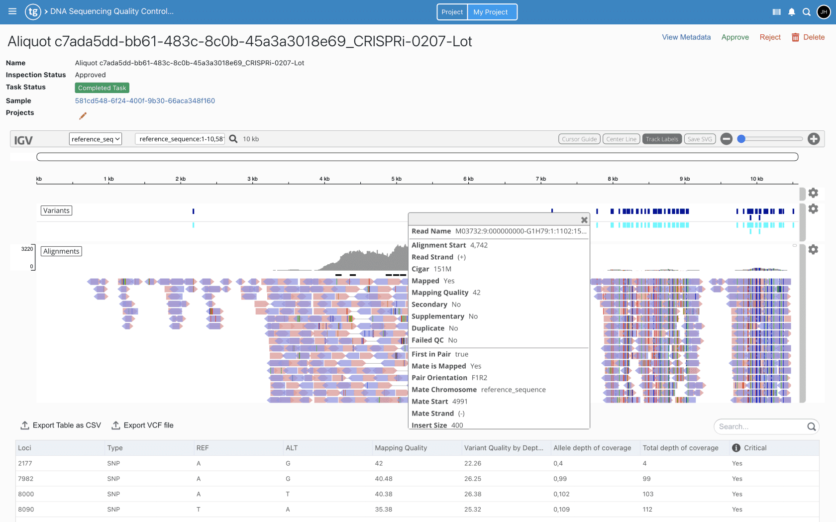 Sequencing QC Report in TeselaGen