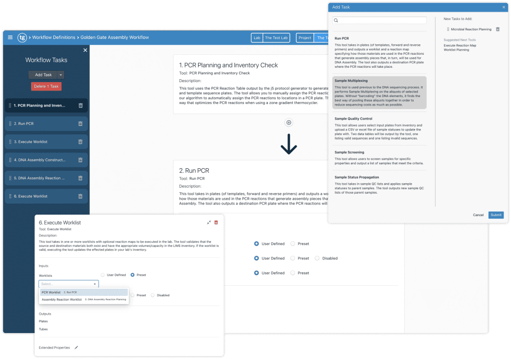 Workflow definition interface in TeselaGen