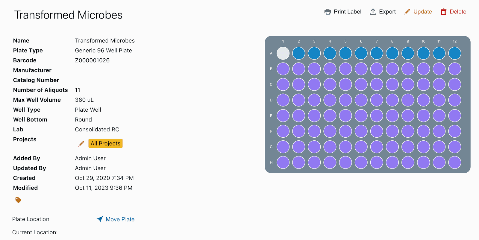 Inventory management plate entry with visual well layout in TeselaGen