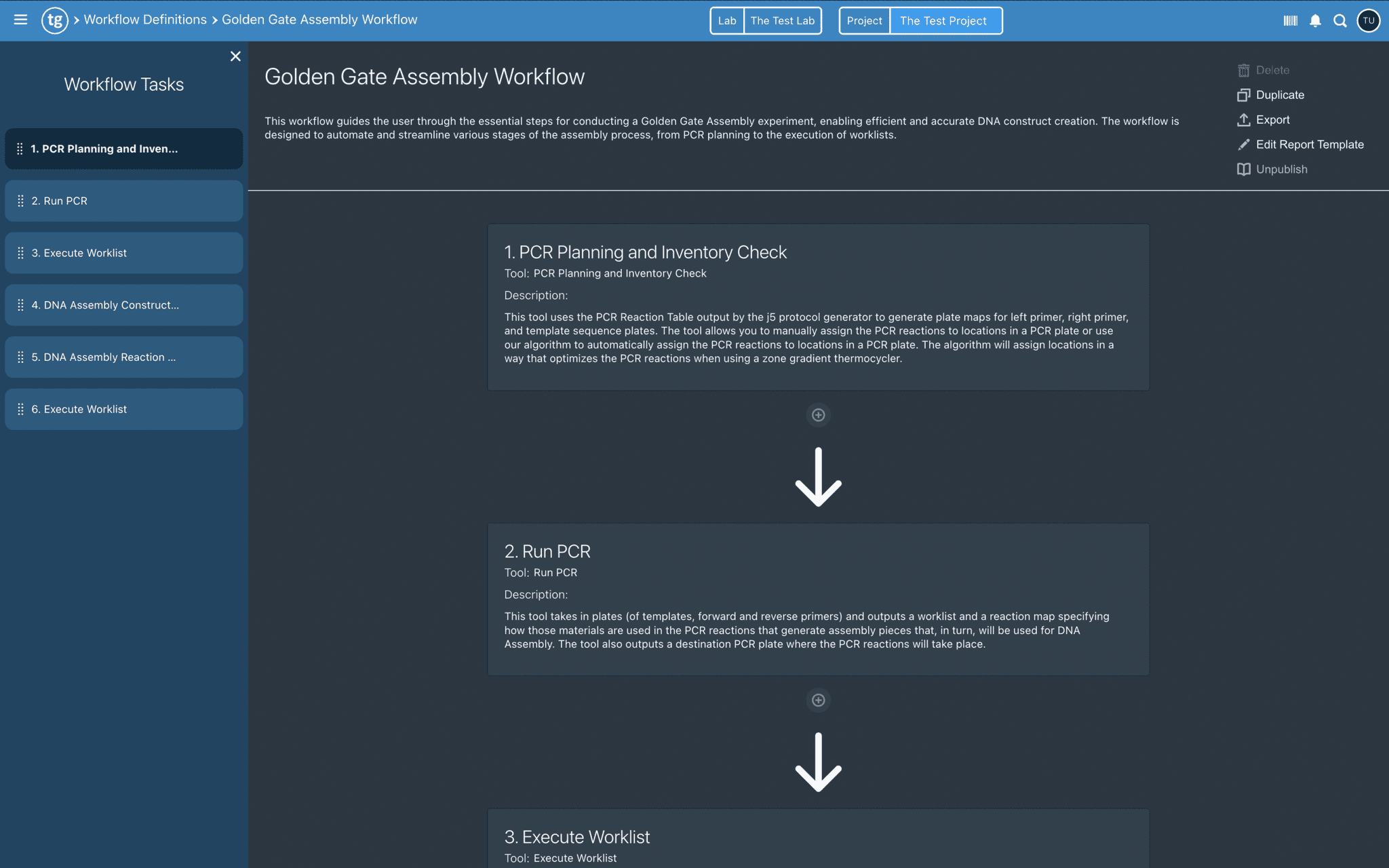Golden Gate Assembly Workflow in TeselaGen — workflow task management